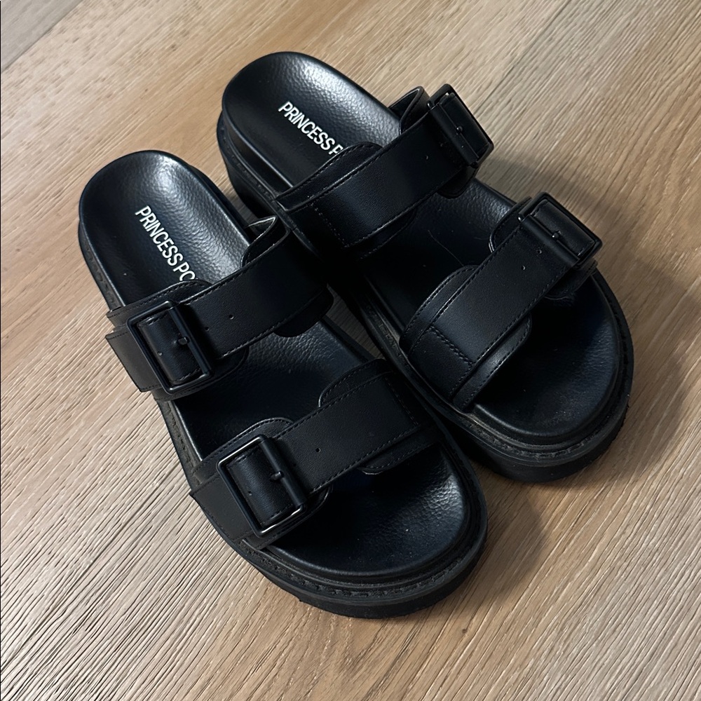 Princess Polly Black Buckle Sandals